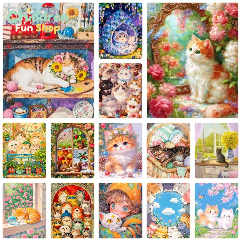 Resin Art Work - Peinture Diamant Adorable Chaton Moelleux Paysage